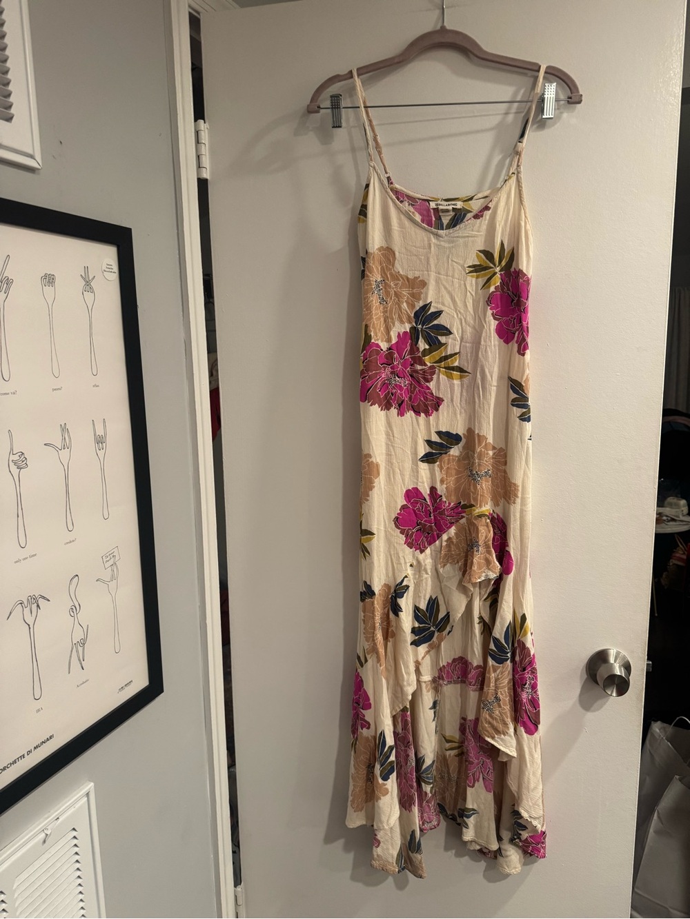 Billabong Cream Pink Tan Floral Maxi Slip Dress XS Boho Beach